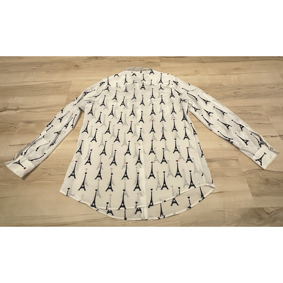 Karl Lagerfeld Paris Women Large Blouse Button Eiffel Tower White - Picture 3 of 11